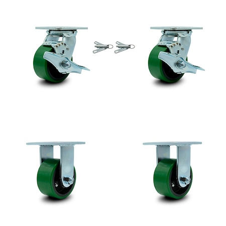 Service Caster 4 Inch Green Poly on Cast Iron Caster Set with 2 Brakes/Swivel Lock 2 Rigid SCC SCC-30CS420-PUB-GB-TLB-BSL-2-R-2